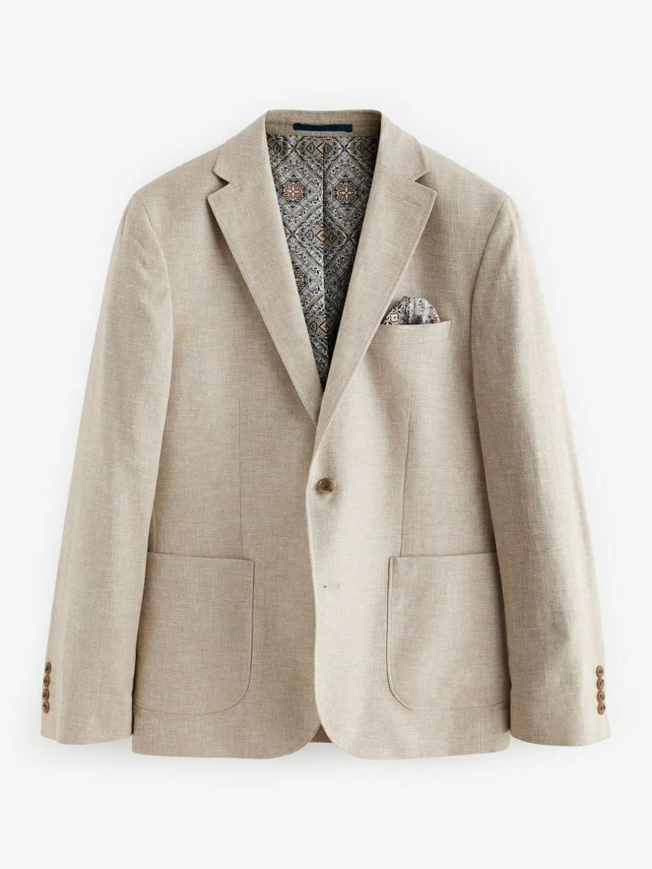 Next Slim Fit Textured Linen Blend Blazer Stone Clearance