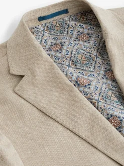 Next Slim Fit Textured Linen Blend Blazer Stone Clearance
