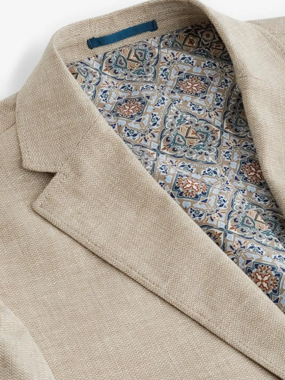 Next Slim Fit Textured Linen Blend Blazer Stone Clearance