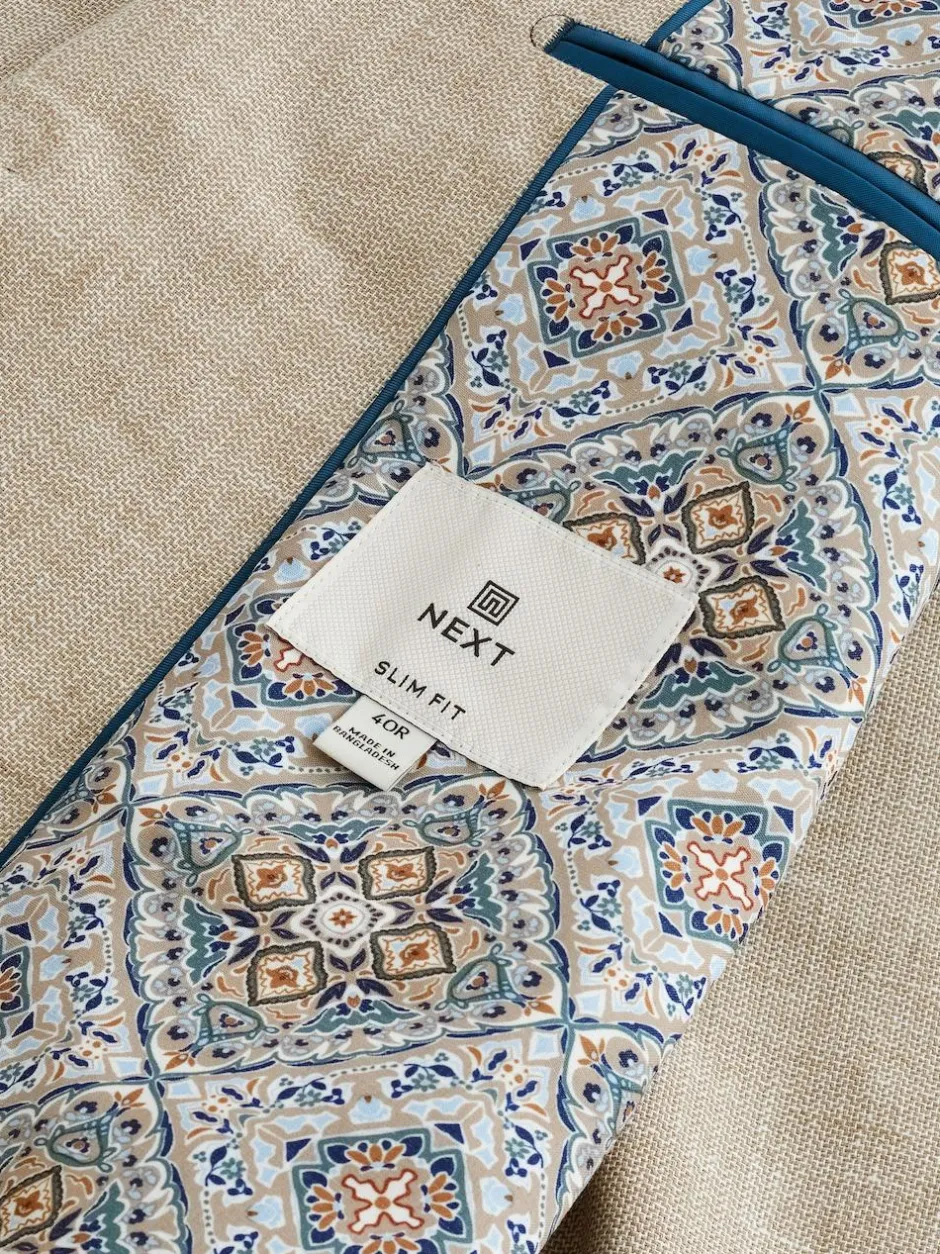 Next Slim Fit Textured Linen Blend Blazer Stone Clearance