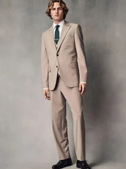Next Slim Fit Wool Blend Motionflex Suit Jacket Stone