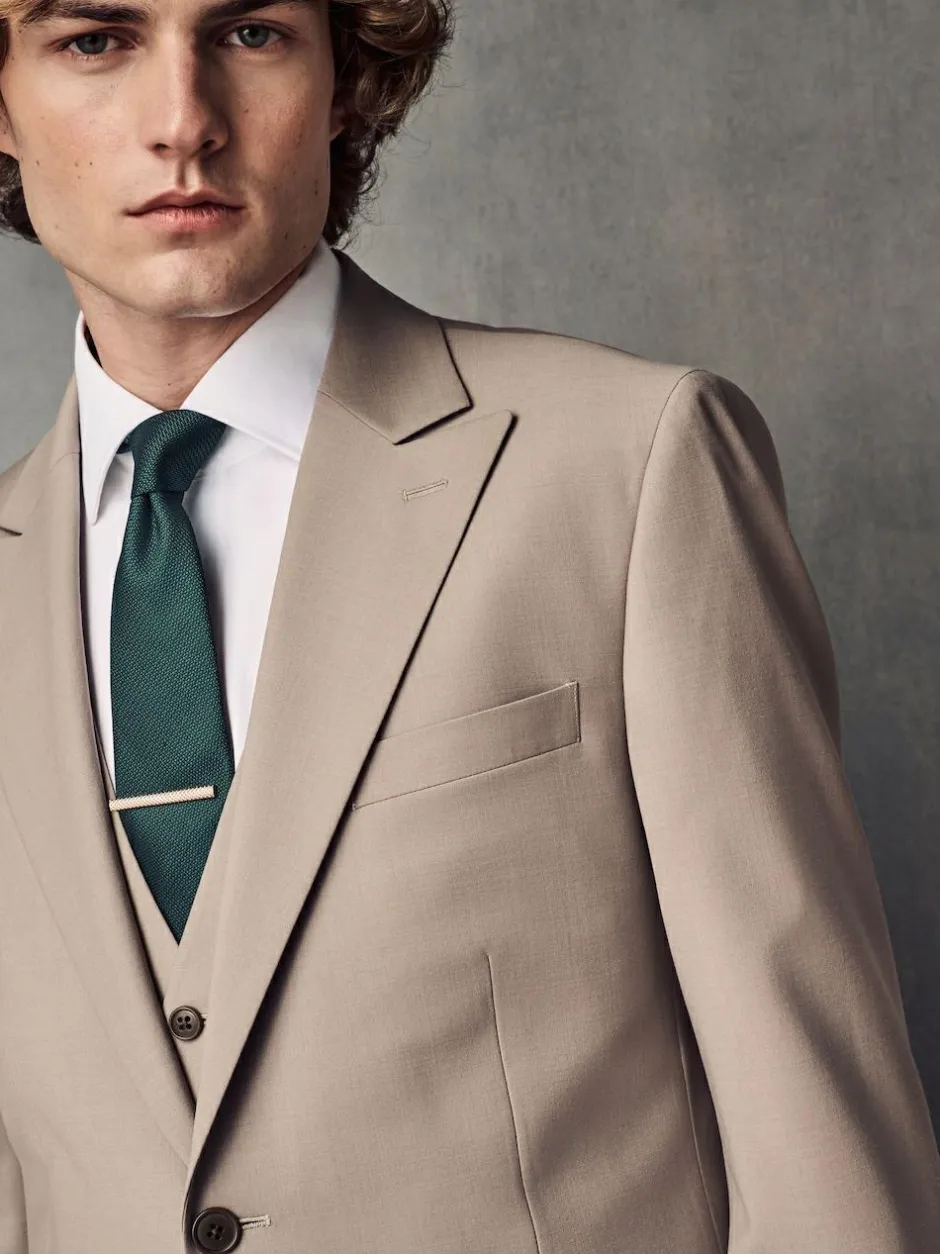 Next Slim Fit Wool Blend Motionflex Suit Jacket Stone