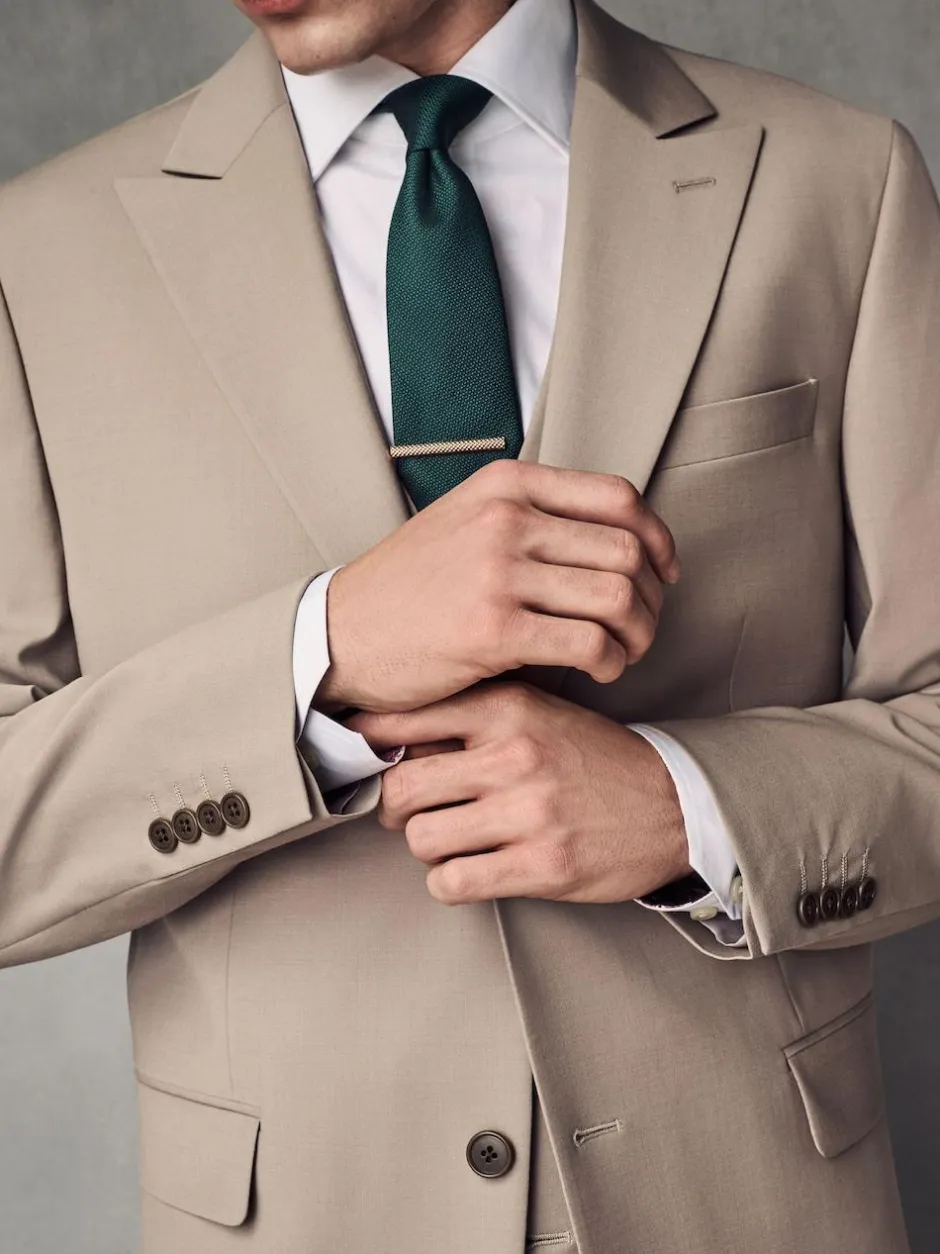 Next Slim Fit Wool Blend Motionflex Suit Jacket Stone