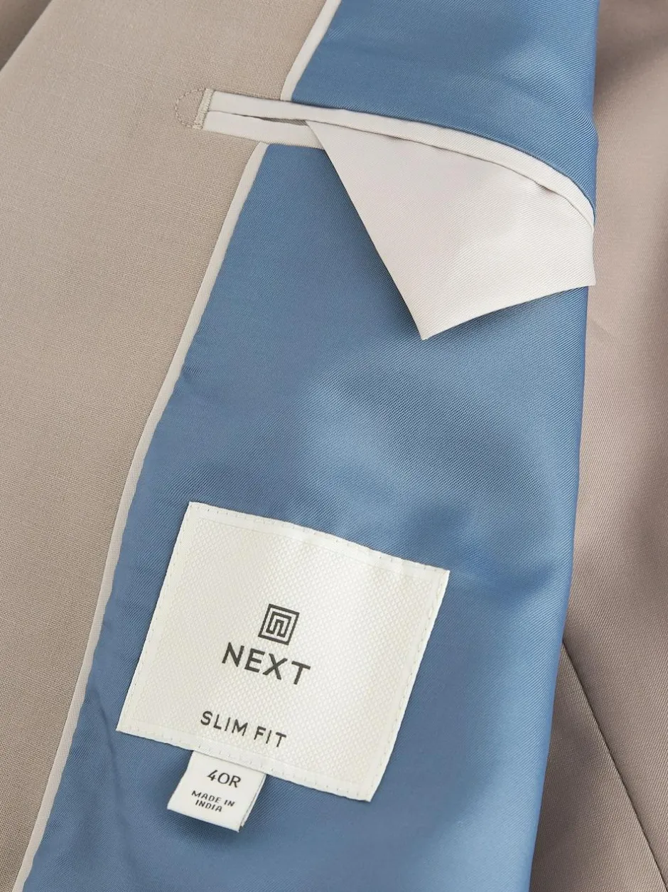 Next Slim Fit Wool Blend Motionflex Suit Jacket Stone