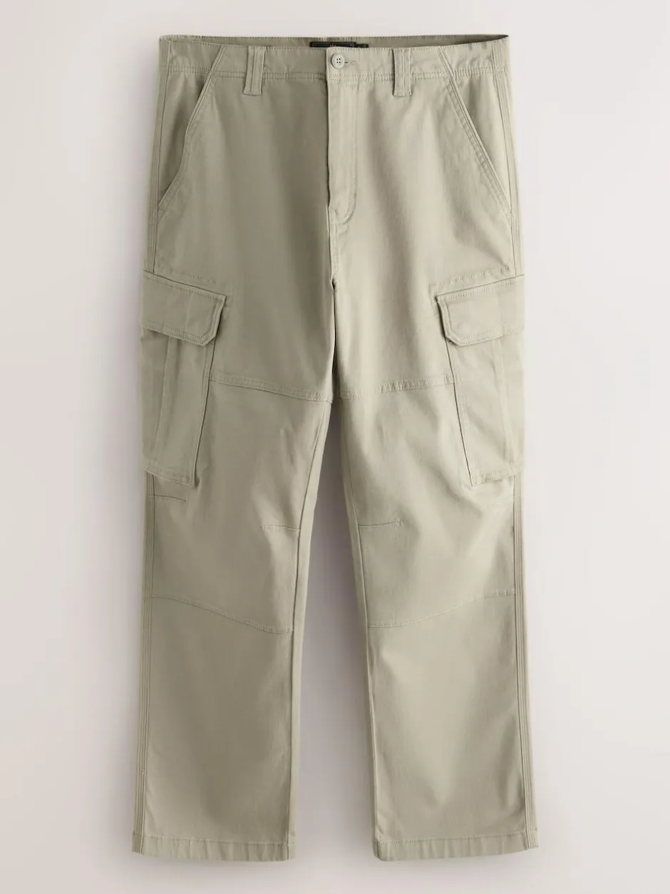 Next Stone Straight Fit Cotton Stretch Cargo Trousers Sale