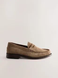 Next Wide Fit Suede Penny Loafers Stone Outlet