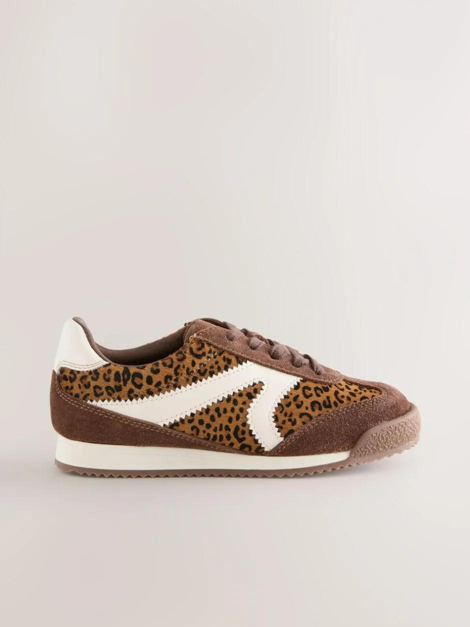 Next Lace Up Trainers Suede Leopard Print Discount