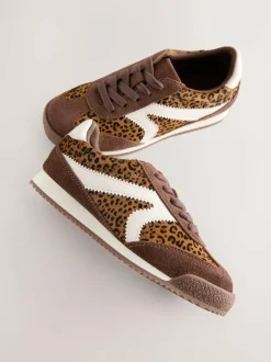 Next Lace Up Trainers Suede Leopard Print Discount