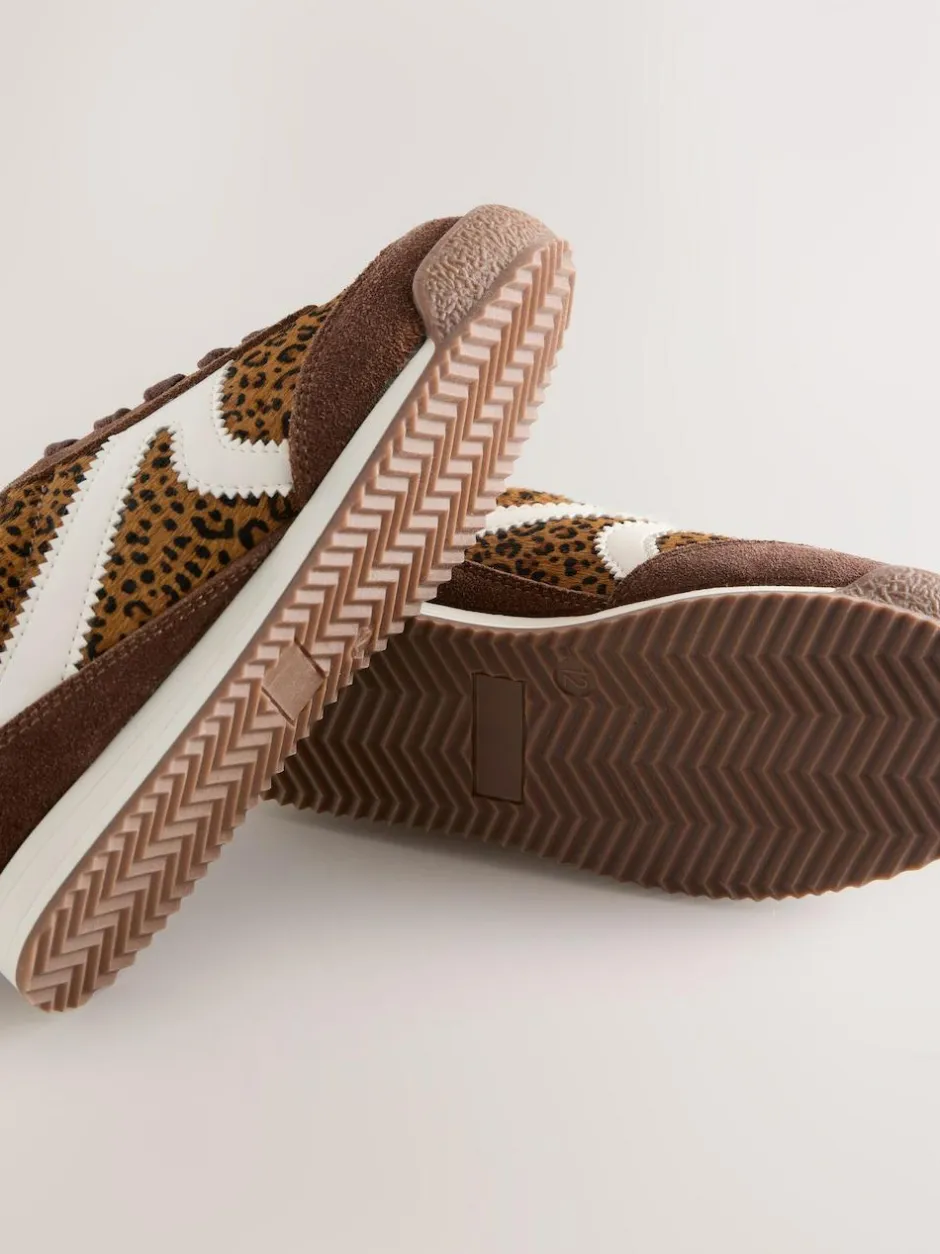 Next Lace Up Trainers Suede Leopard Print Discount