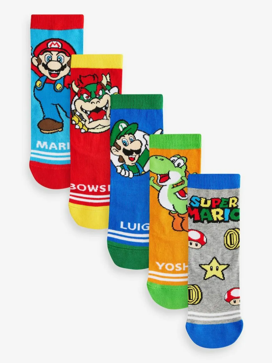Next Character Cotton Rich Socks 5 Pack Super Mario Clearance