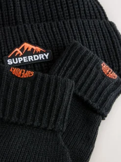 Superdry Black Beanie and Gloves Set Online