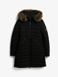 Superdry Black Fuji Faux Hood Mid Length Coat Discount