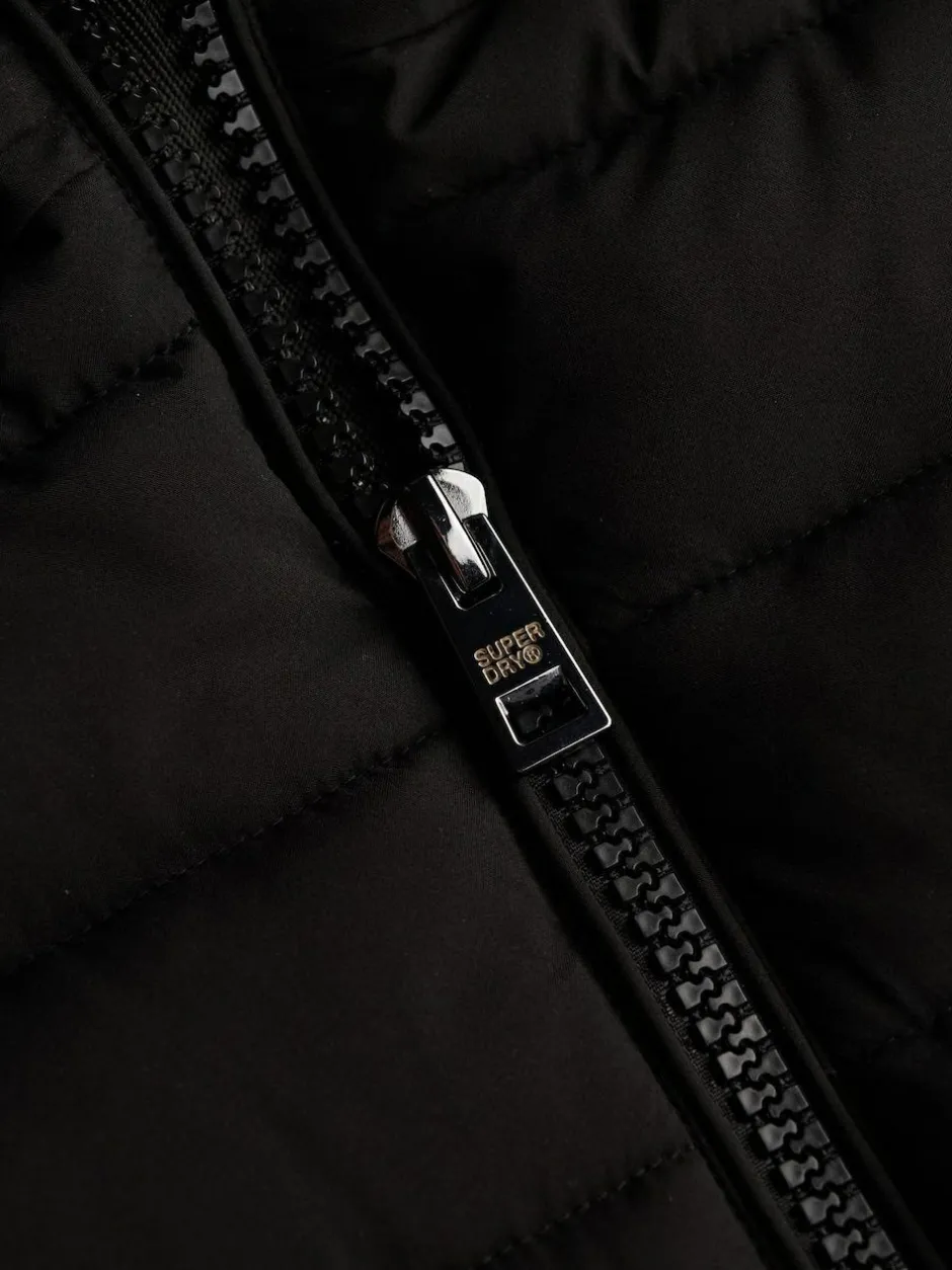 Superdry Black Fuji Faux Hood Mid Length Coat Discount