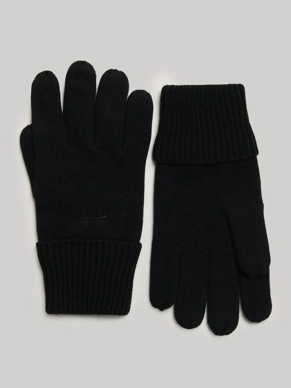 Superdry Knitted Logo Gloves Black Discount
