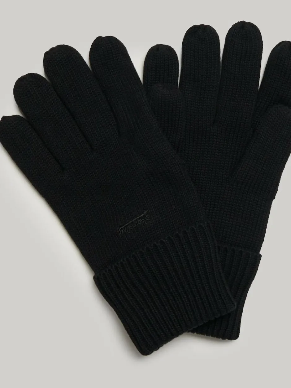 Superdry Knitted Logo Gloves Black Discount