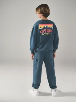 Superdry Blue Red Sweat Top & Shorts Set Hot