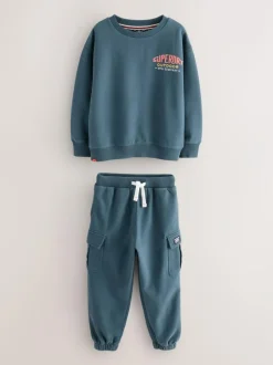 Superdry Blue Red Sweat Top & Shorts Set Hot