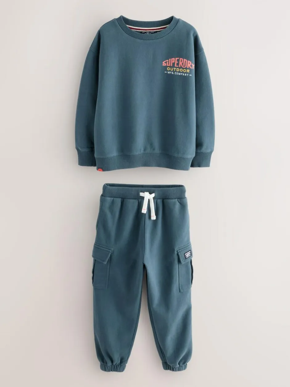 Superdry Blue Red Sweat Top & Shorts Set Hot