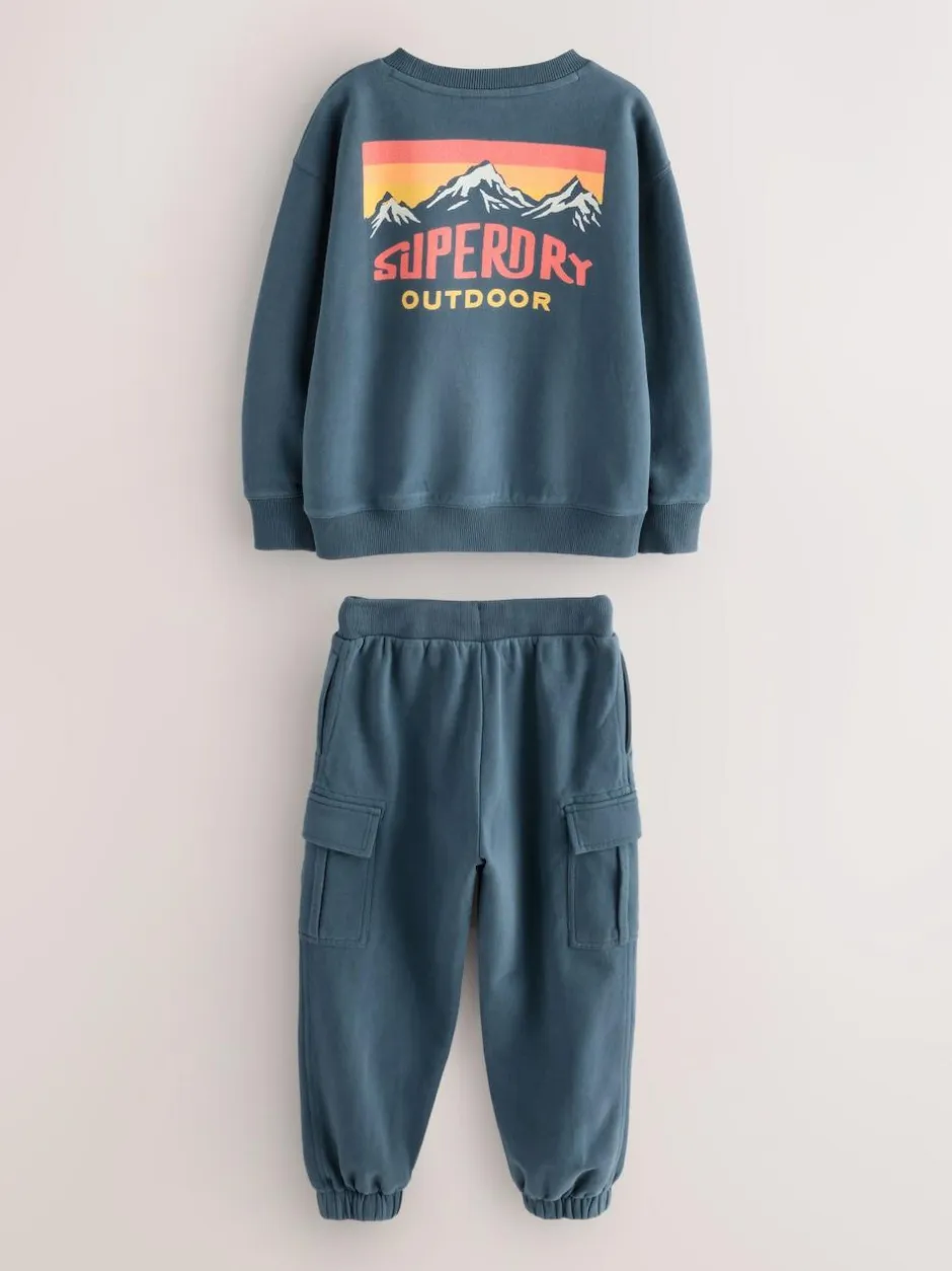 Superdry Blue Red Sweat Top & Shorts Set Hot