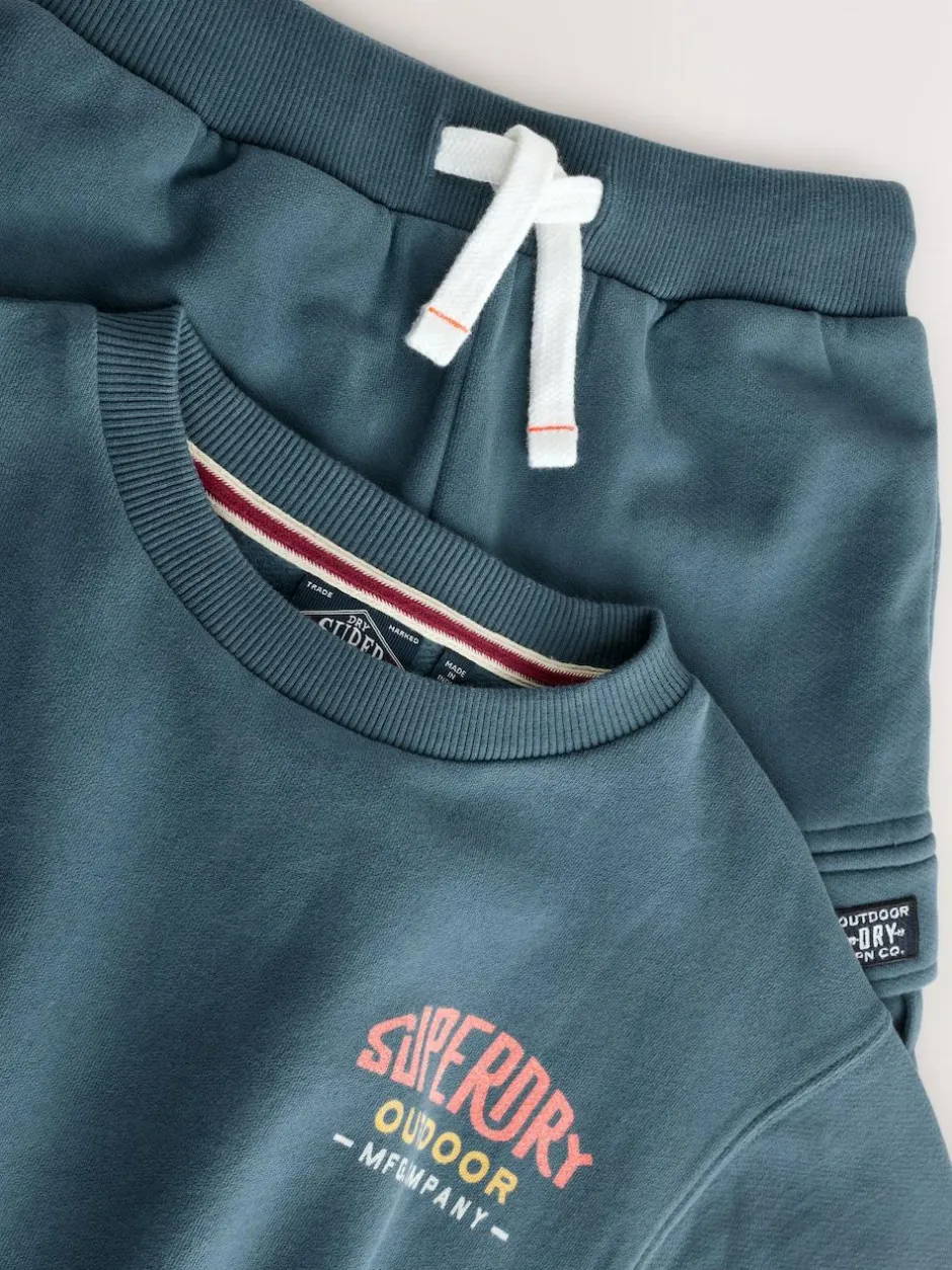 Superdry Blue Red Sweat Top & Shorts Set Hot