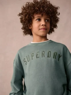 Superdry Dark Green Sweat Top & Shorts Set Online