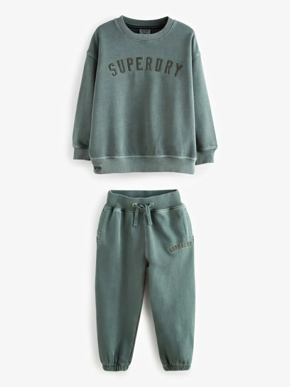 Superdry Dark Green Sweat Top & Shorts Set Online