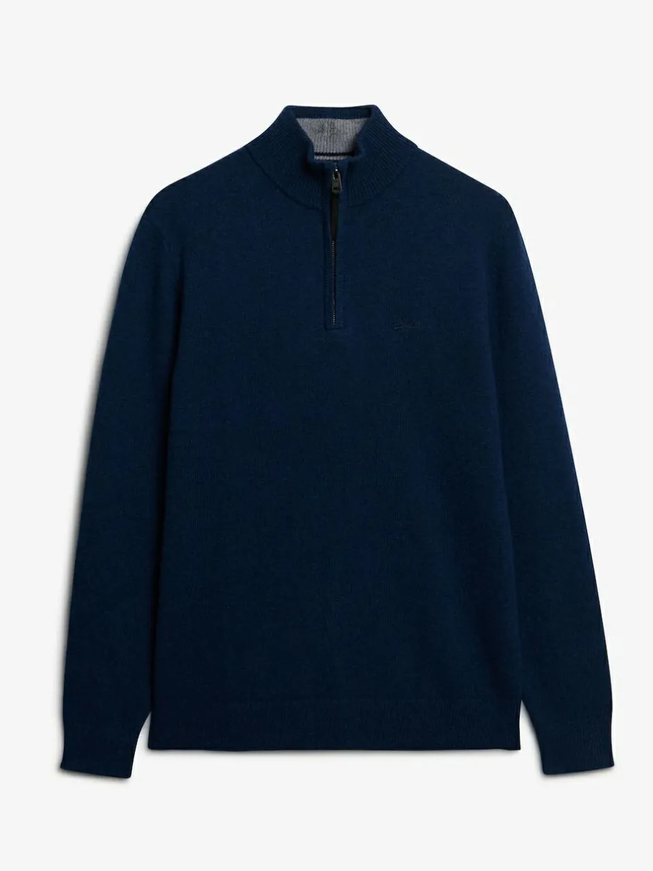 Superdry Dusk Navy Marl Wool Blend Half Zip Jumper Online