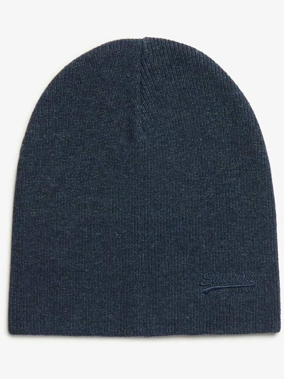 Superdry Essential Logo Knitted Beanie Hat Richest Navy Marl Clearance