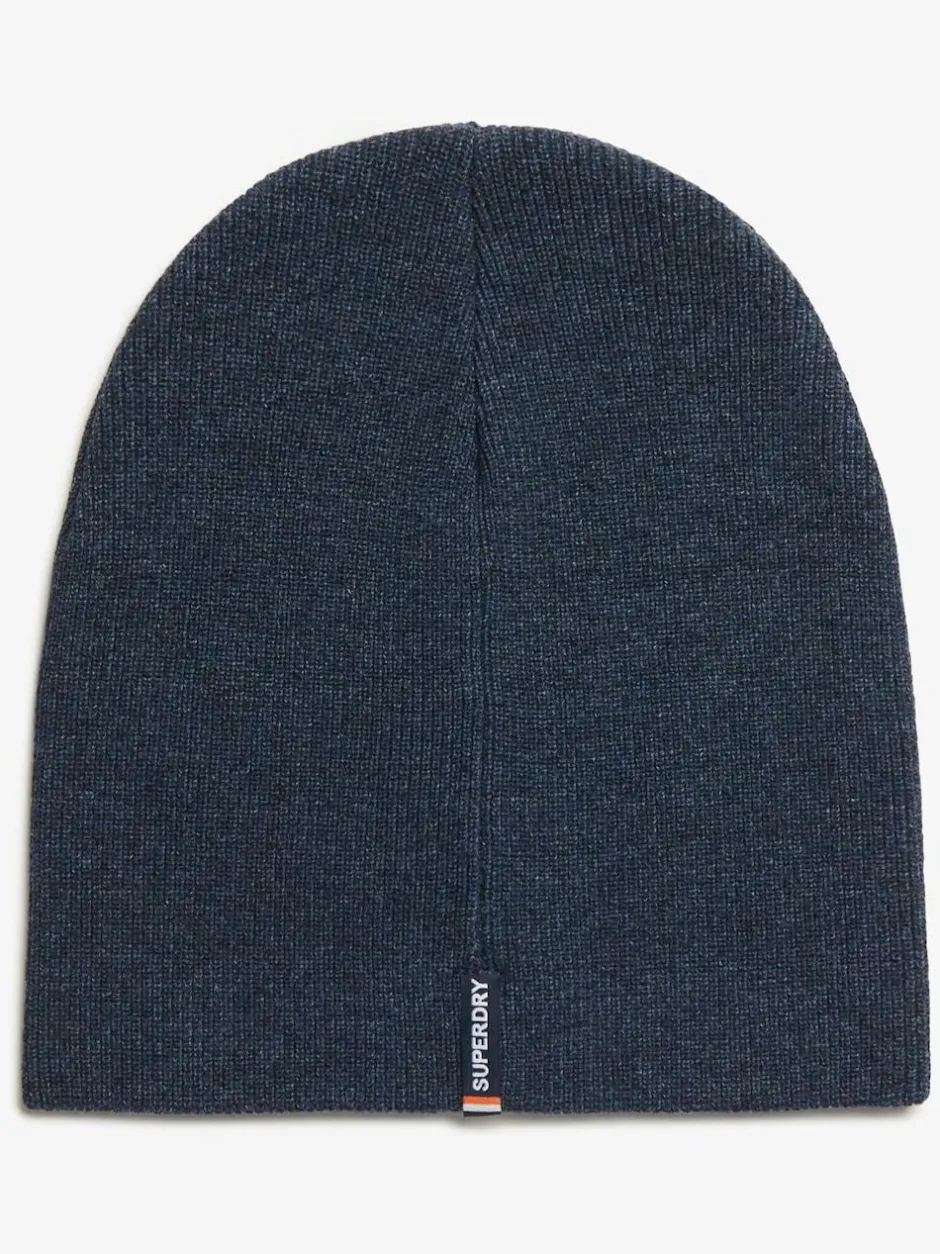 Superdry Essential Logo Knitted Beanie Hat Richest Navy Marl Clearance
