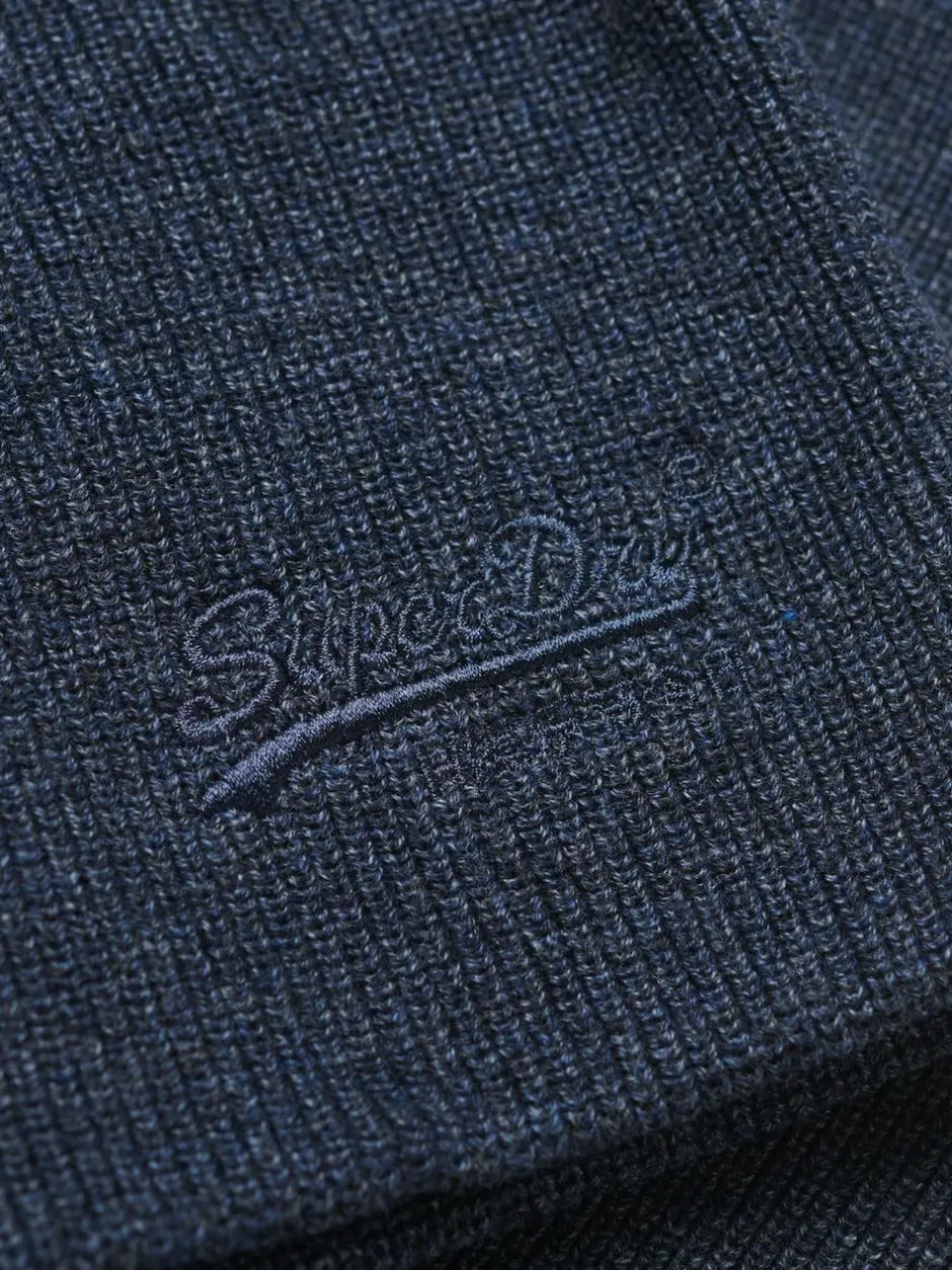 Superdry Essential Logo Knitted Beanie Hat Richest Navy Marl Clearance