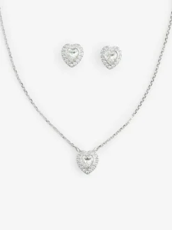 Swarovski White Ariana Grande Mixed Cuts Heart Rhodium Plated Jewellery Set New