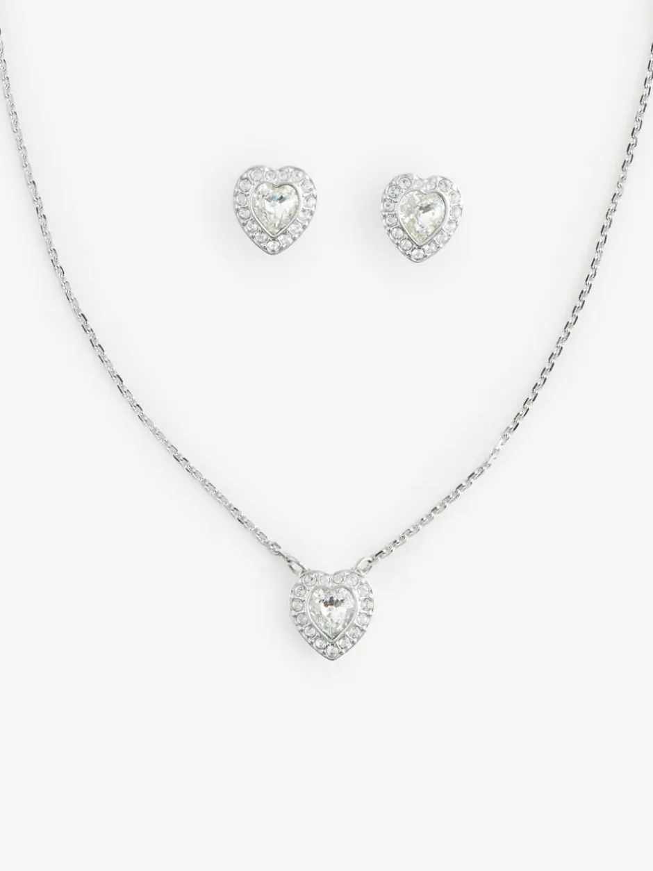 Swarovski White Ariana Grande Mixed Cuts Heart Rhodium Plated Jewellery Set New