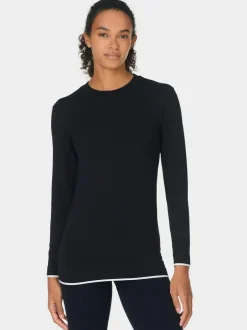 Sweaty Betty Black Modal Crew Neck Base Layer Top Hot