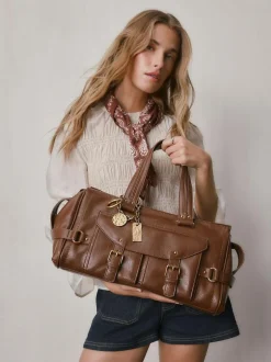 Next Charm Buckle Hand Held Bag Tan Brown Discount