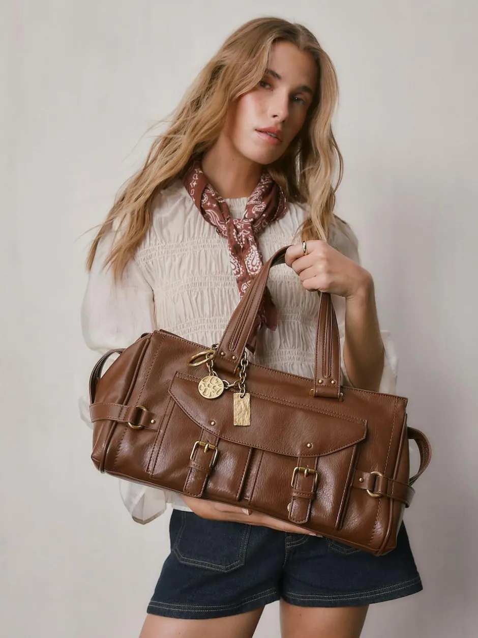 Next Charm Buckle Hand Held Bag Tan Brown Discount