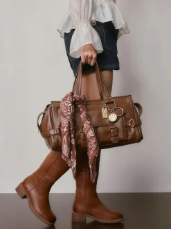 Next Charm Buckle Hand Held Bag Tan Brown Discount