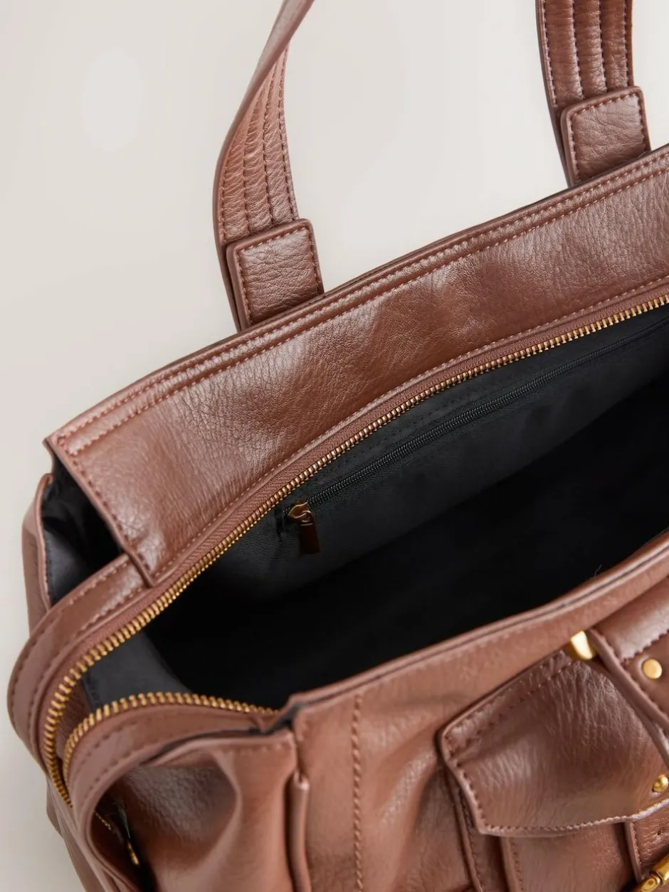 Next Charm Buckle Hand Held Bag Tan Brown Discount