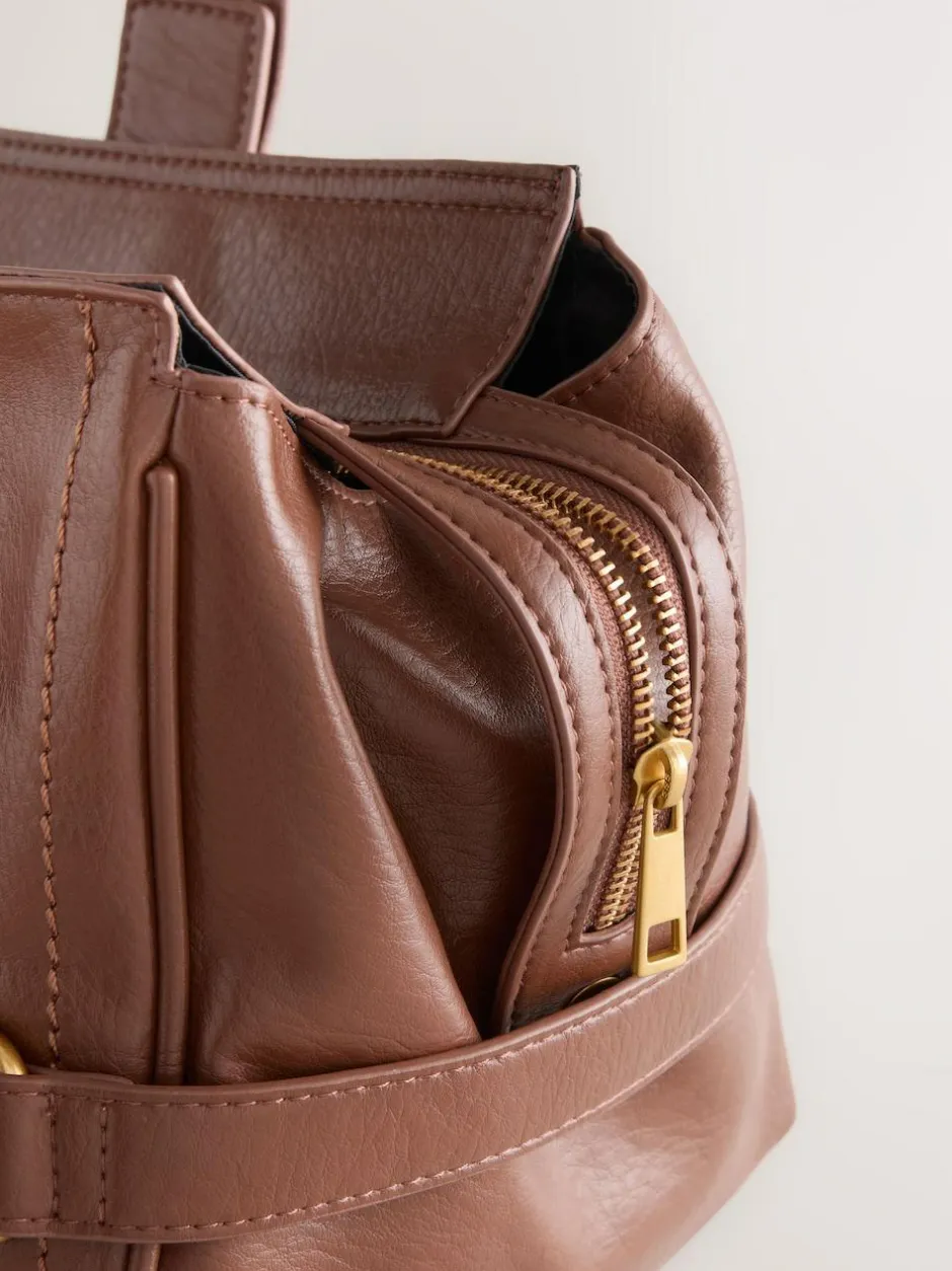 Next Charm Buckle Hand Held Bag Tan Brown Discount