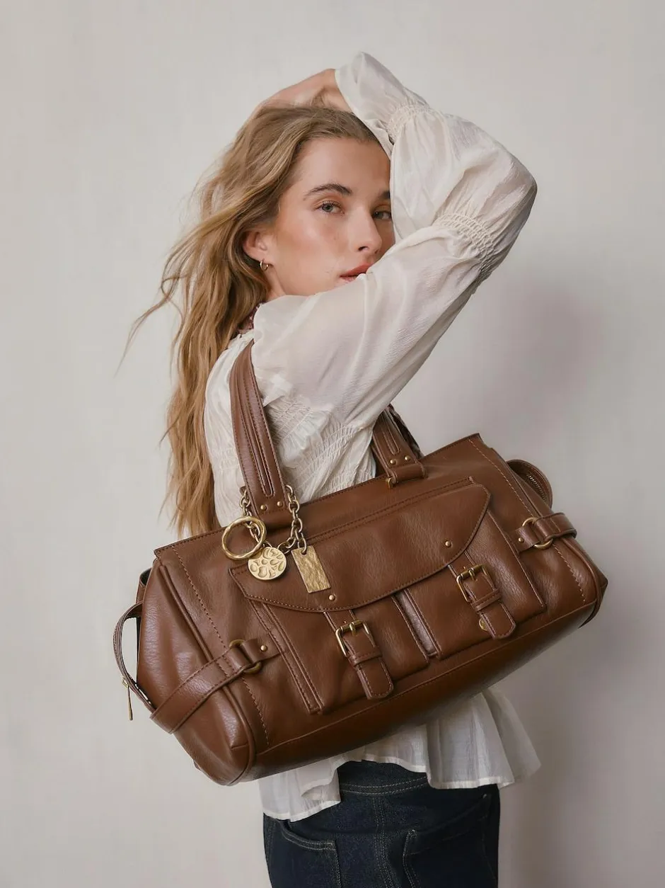 Next Charm Buckle Hand Held Bag Tan Brown Discount