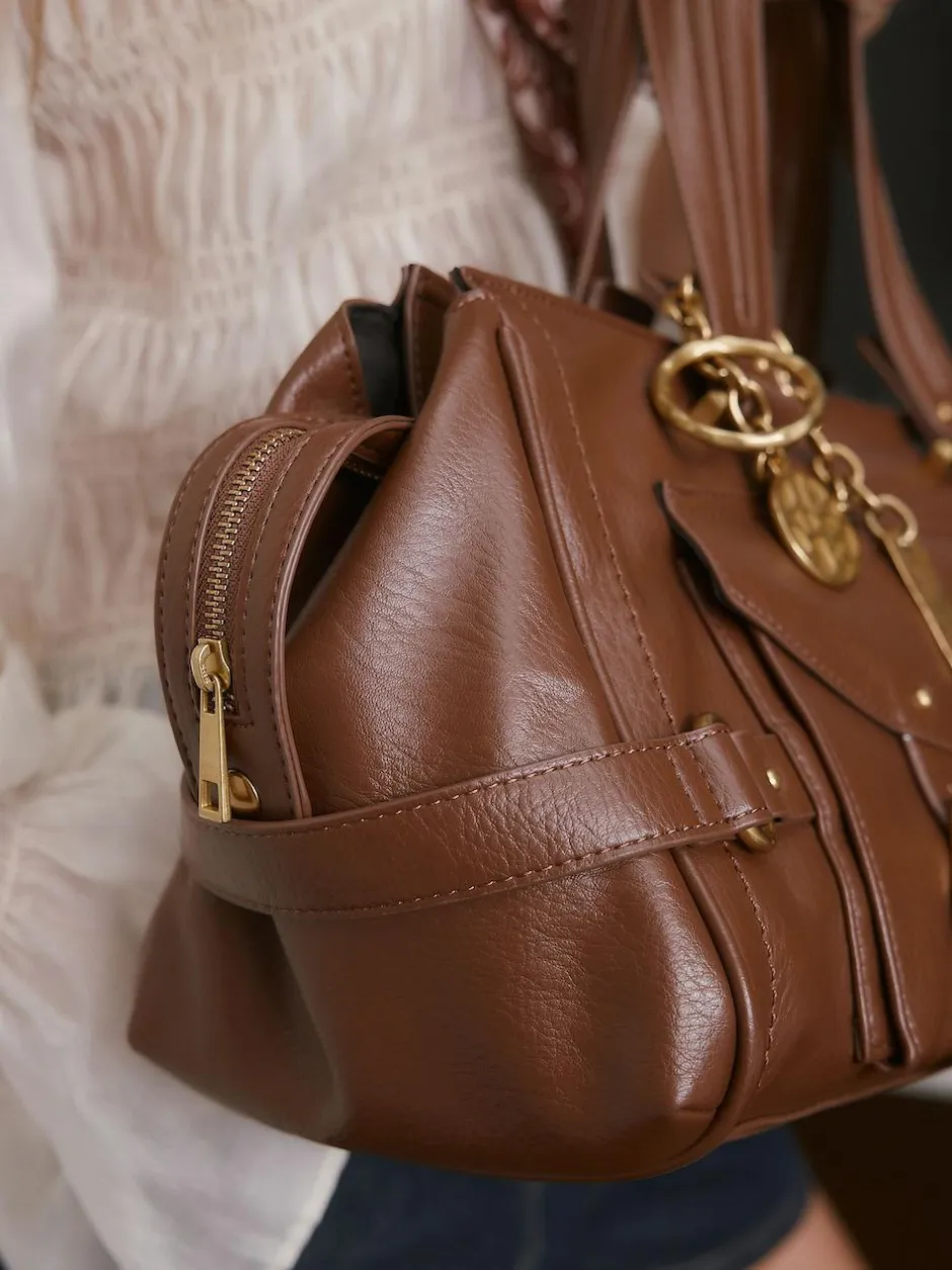 Next Charm Buckle Hand Held Bag Tan Brown Discount
