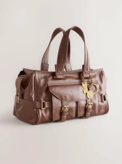 Next Charm Buckle Hand Held Bag Tan Brown Discount