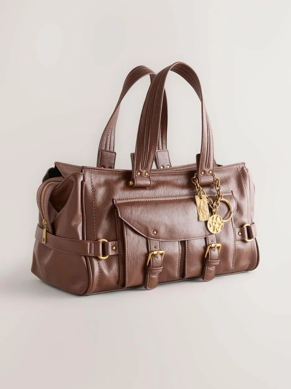 Next Charm Buckle Hand Held Bag Tan Brown Discount