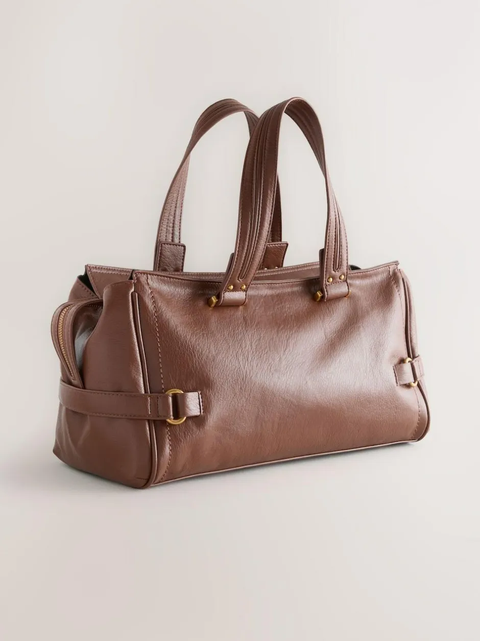 Next Charm Buckle Hand Held Bag Tan Brown Discount