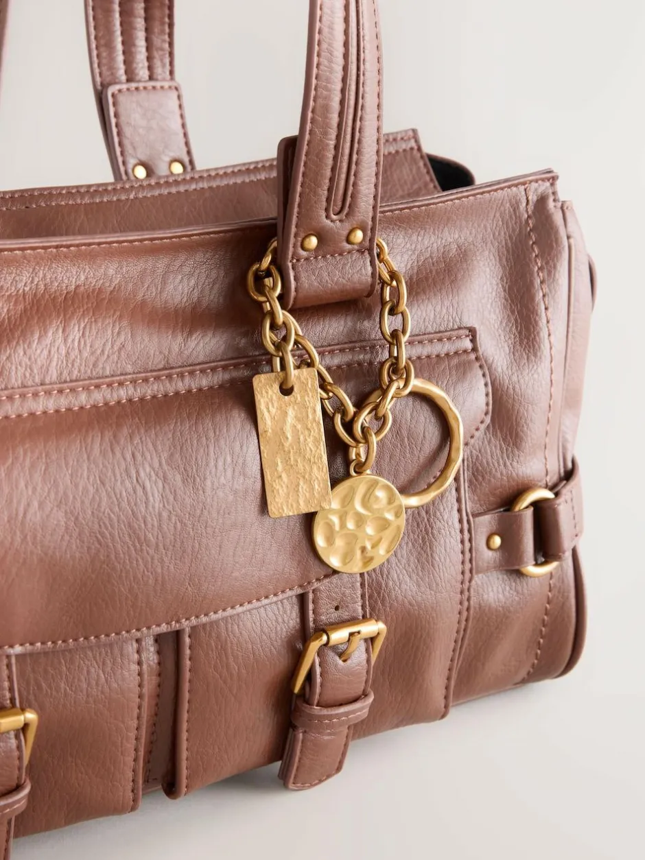 Next Charm Buckle Hand Held Bag Tan Brown Discount