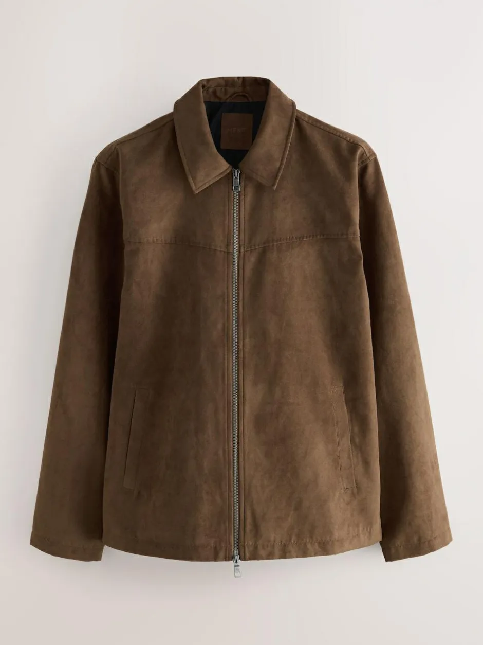 Next Tan Brown Faux Suede Harrington Jacket New