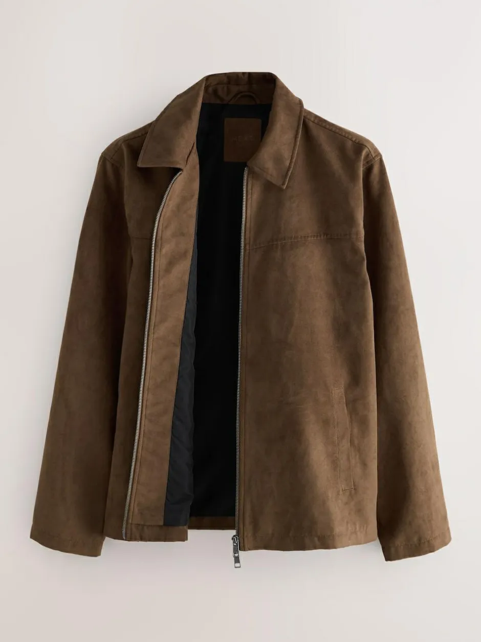 Next Tan Brown Faux Suede Harrington Jacket New