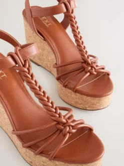 Next Forever Comfort® Plaited Strappy Wedge Heels Tan Brown Hot