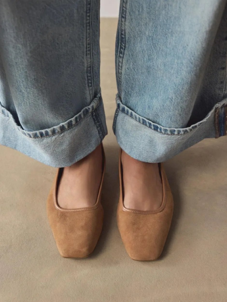 Next Tan Brown Forever Comfort® Leather Square Toe Ballerina Shoes Clearance