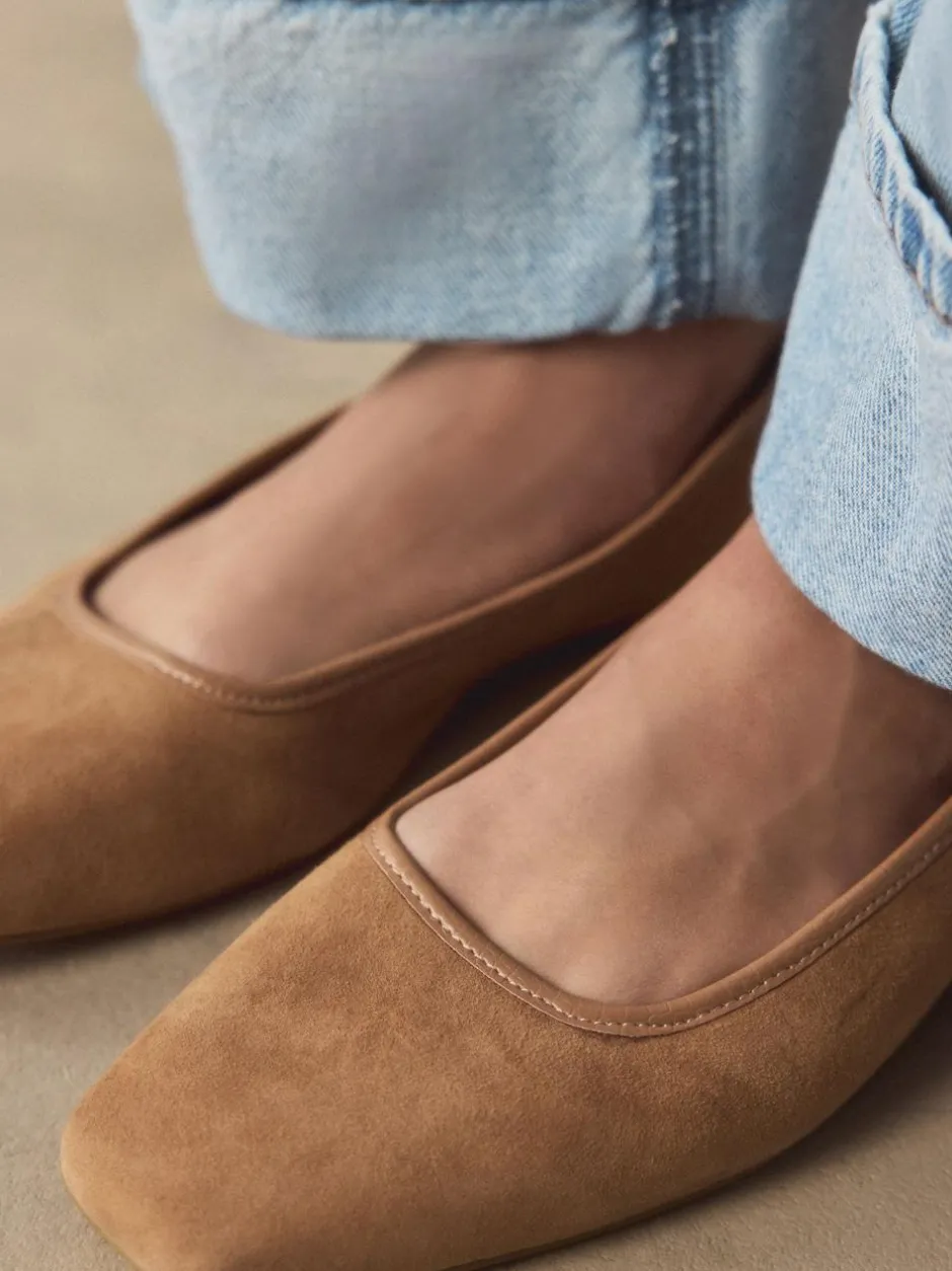 Next Tan Brown Forever Comfort® Leather Square Toe Ballerina Shoes Clearance