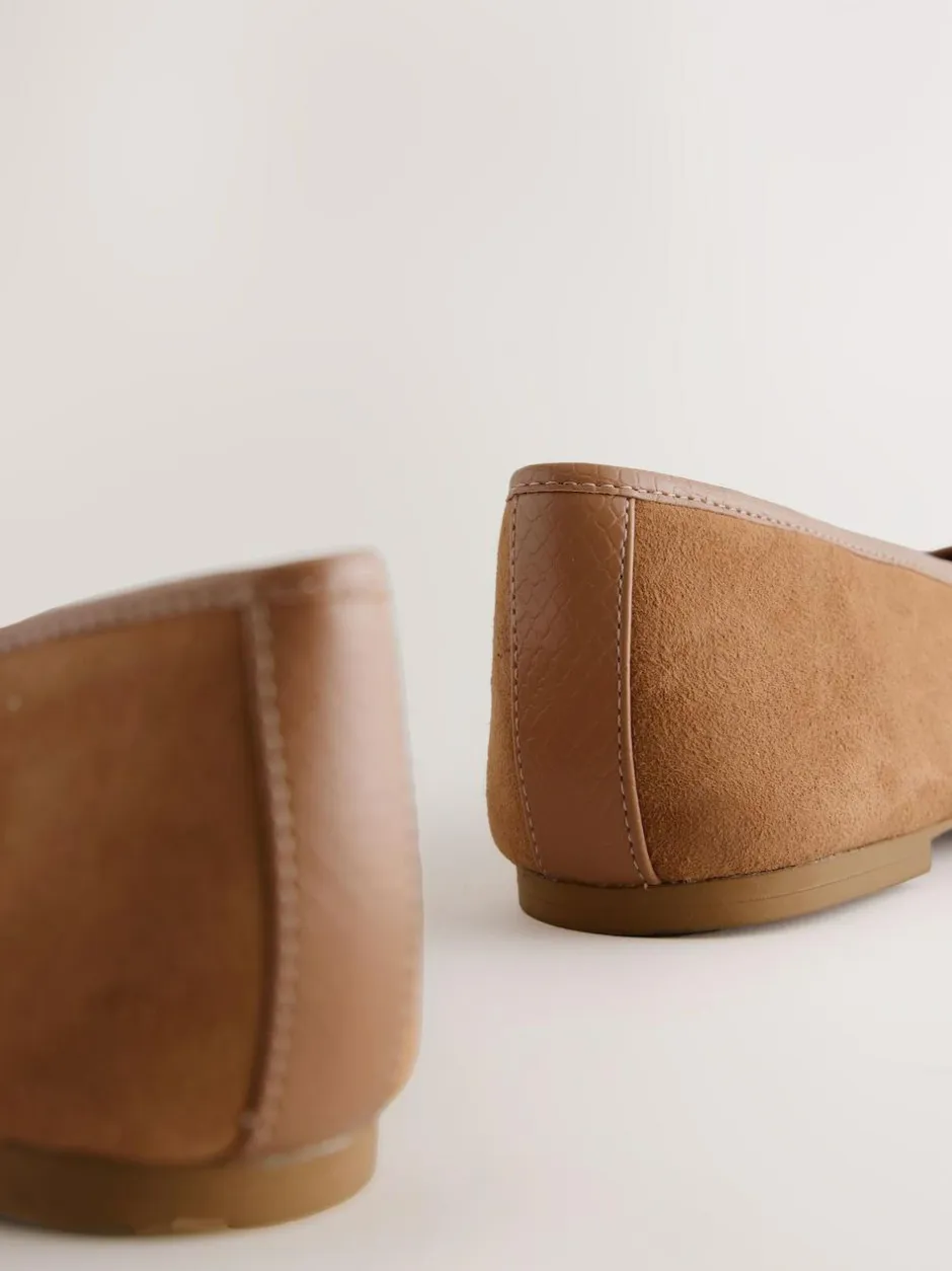 Next Tan Brown Forever Comfort® Leather Square Toe Ballerina Shoes Clearance